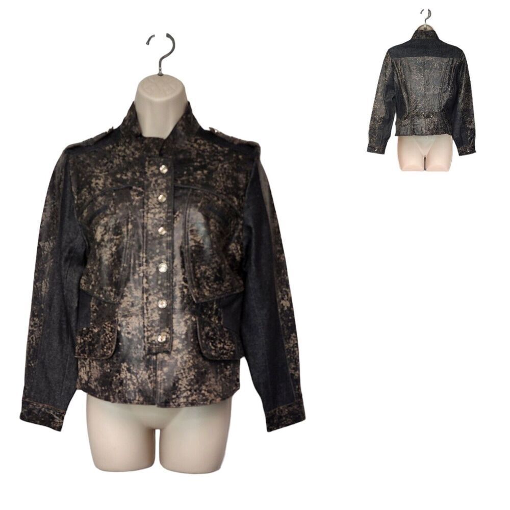 H&D Classic Leather Collection Womens Large Leather Denim Biker Style Jacket M